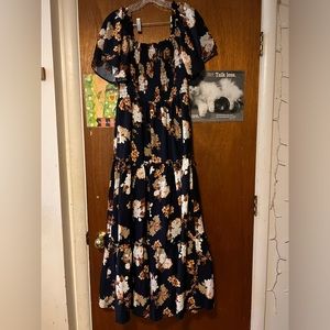 Smocked Navy Floral Dress